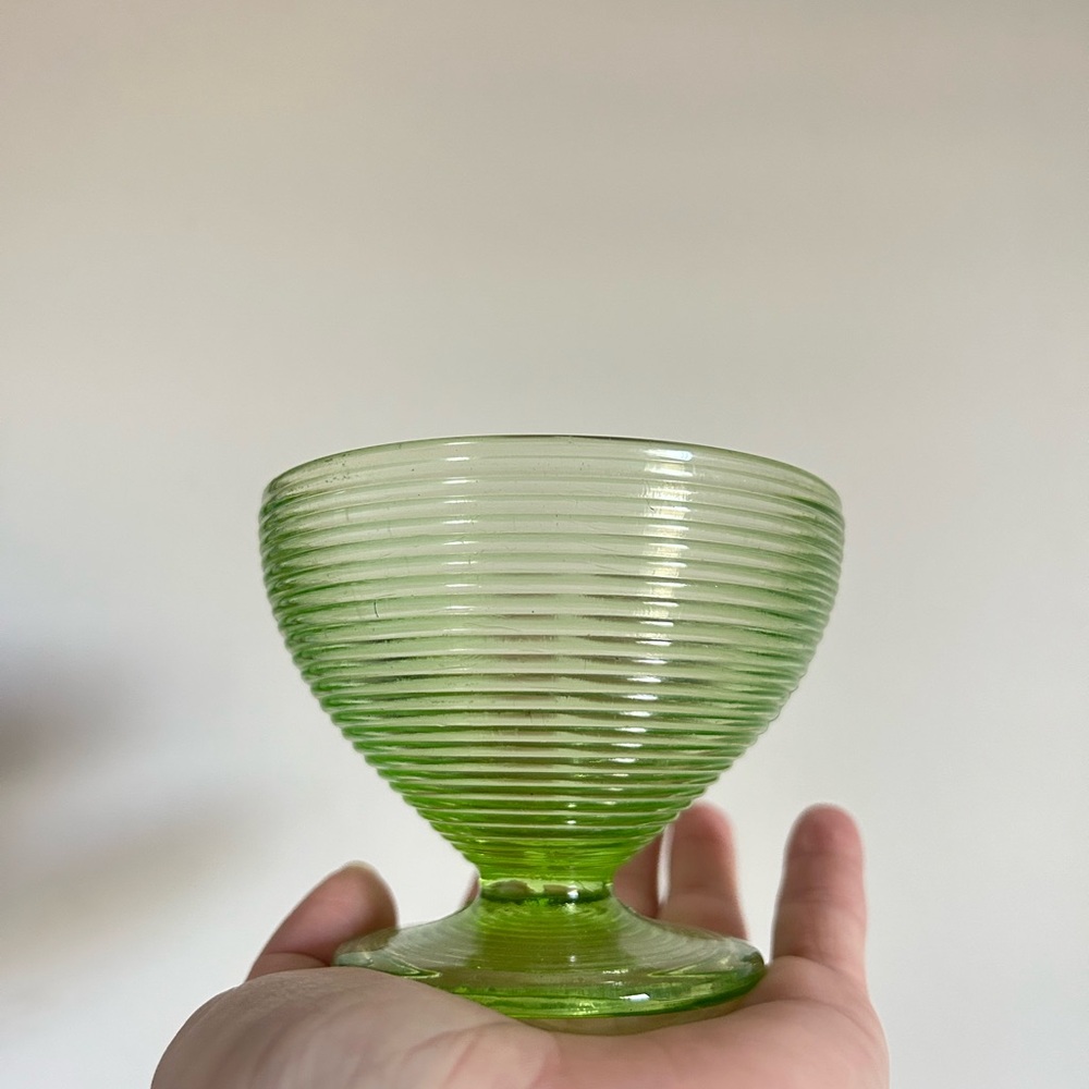 Uranium/Vaseline Ribbed Glass Cup